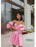 Strapless Satin Party Dress With Detachable Sleeves